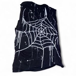Black sleeveless tank Top with White Spiderweb Paint Design on back